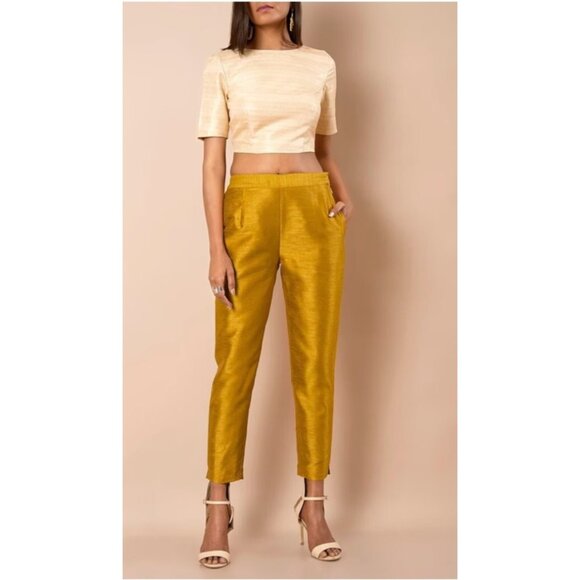 Fashion Regular Fit Pants Silk for Women Pants Gold Vaska Size M - Picture 10 of 10